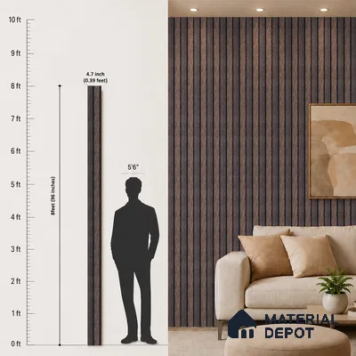 Brown Wooden Louver PN 05320 8 ft x 4.7 inch Charcoal Panel - 12 mm | Suitable for Feature Wall, TV Unit & Living Room | Width is Subjected to 5% Variation