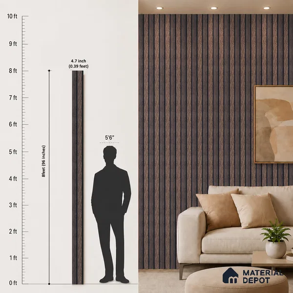 Brown Wooden Louver PN 05320 8 ft x 4.7 inch Charcoal Panel - 12 mm | Suitable for Feature Wall, TV Unit & Living Room | Width is Subjected to 5% Variation
