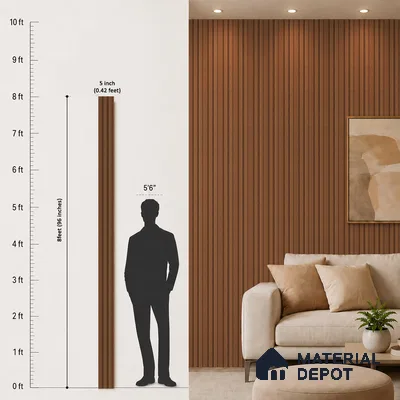 Brown Wooden Louver PN 05459 8 ft x 5 inch Charcoal Panel - 11 mm | Suitable for Feature Wall, TV Unit & Living Room | Width is Subjected to 5% Variation