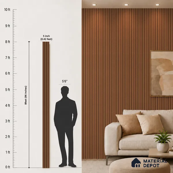 Brown Wooden Louver PN 05459 8 ft x 5 inch Charcoal Panel - 11 mm | Suitable for Feature Wall, TV Unit & Living Room | Width is Subjected to 5% Variation