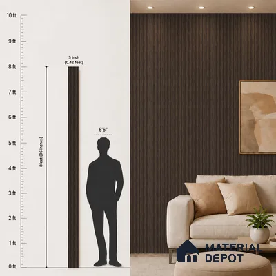 Brown Wooden Louver PN 05460 8 ft x 5 inch Charcoal Panel - 11 mm | Suitable for Feature Wall, TV Unit & Living Room | Width is Subjected to 5% Variation