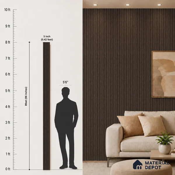 Brown Wooden Louver PN 05460 8 ft x 5 inch Charcoal Panel - 11 mm | Suitable for Feature Wall, TV Unit & Living Room | Width is Subjected to 5% Variation