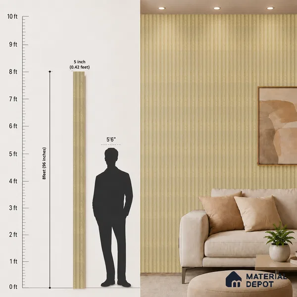 Beige Wooden Louver PN 05461 8 ft x 5 inch Charcoal Panel - 11 mm | Suitable for Feature Wall, TV Unit & Living Room | Width is Subjected to 5% Variation