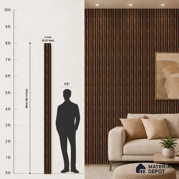 Brown Wooden Louver PN 05462 8 ft x 5 inch Charcoal Panel - 11 mm | Suitable for Feature Wall, TV Unit & Living Room | Width is Subjected to 5% Variation