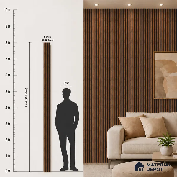 Brown Wooden Louver PN 05463 8 ft x 5 inch Charcoal Panel - 11 mm | Suitable for Feature Wall, TV Unit & Living Room | Width is Subjected to 5% Variation