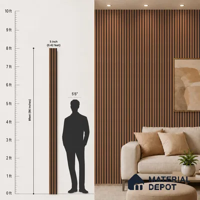 Brown Wooden Louver PN 05464 8 ft x 5 inch Charcoal Panel - 11 mm | Suitable for Feature Wall, TV Unit & Living Room | Width is Subjected to 5% Variation