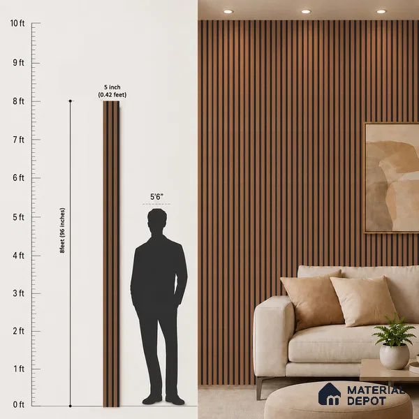 Brown Wooden Louver PN 05464 8 ft x 5 inch Charcoal Panel - 11 mm | Suitable for Feature Wall, TV Unit & Living Room | Width is Subjected to 5% Variation