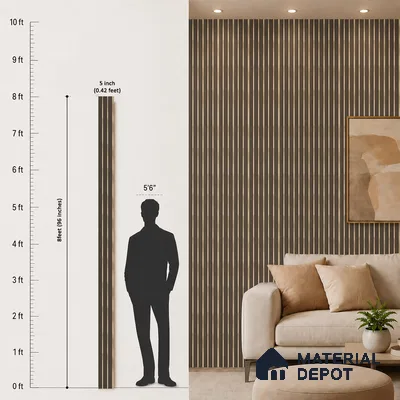 Brown Leather Louver PN 05465 8 ft x 5 inch Charcoal Panel - 11 mm | Suitable for Feature Wall, TV Unit & Living Room | Width is Subjected to 5% Variation