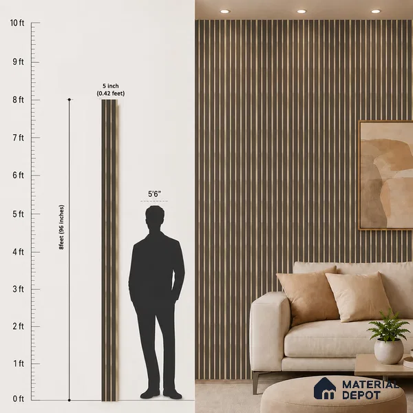 Brown Leather Louver PN 05465 8 ft x 5 inch Charcoal Panel - 11 mm | Suitable for Feature Wall, TV Unit & Living Room | Width is Subjected to 5% Variation
