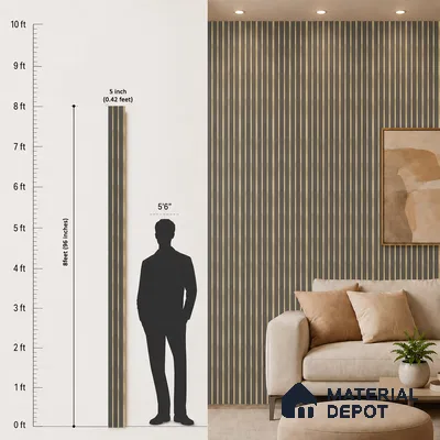 Brown Leather Louver PN 05466 8 ft x 5 inch Charcoal Panel - 11 mm | Suitable for Feature Wall, TV Unit & Living Room | Width is Subjected to 5% Variation