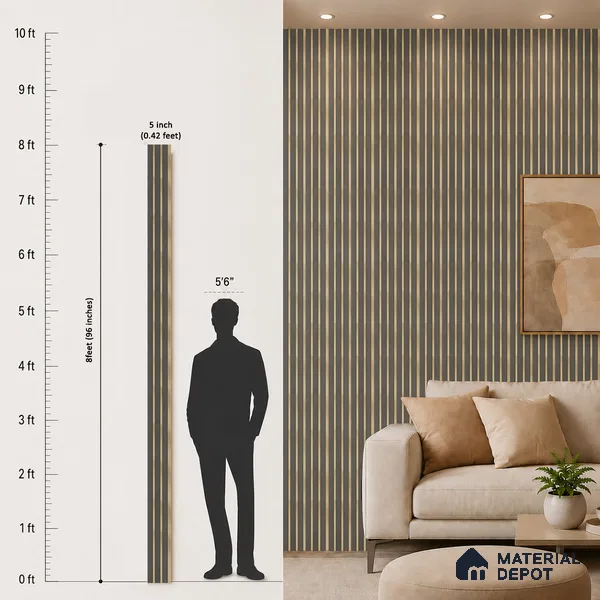 Brown Leather Louver PN 05466 8 ft x 5 inch Charcoal Panel - 11 mm | Suitable for Feature Wall, TV Unit & Living Room | Width is Subjected to 5% Variation