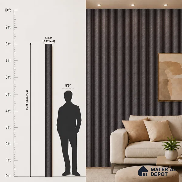 Brown Patterned Louver PN 05468 8 ft x 5 inch Charcoal Panel - 11 mm | Suitable for Feature Wall, TV Unit & Living Room | Width is Subjected to 5% Variation