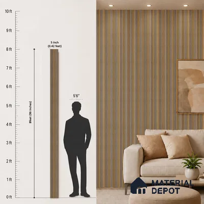 Brown Wooden Louver PN 05469 8 ft x 5 inch Charcoal Panel - 11 mm | Suitable for Feature Wall, TV Unit & Living Room | Width is Subjected to 5% Variation
