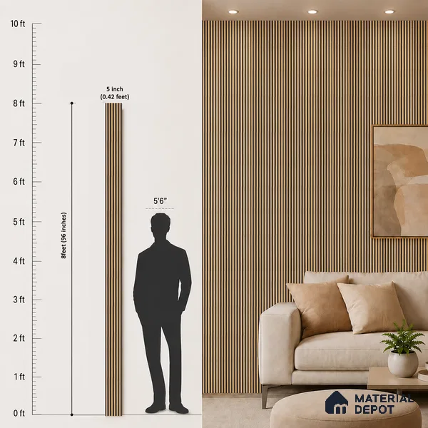 Brown Wooden Louver PN 05469 8 ft x 5 inch Charcoal Panel - 11 mm | Suitable for Feature Wall, TV Unit & Living Room | Width is Subjected to 5% Variation