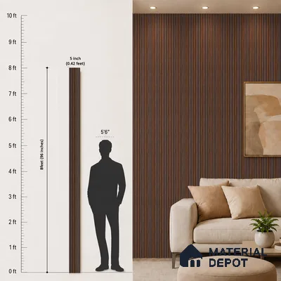 Brown Wooden Louver PN 05470 8 ft x 5 inch Charcoal Panel - 11 mm | Suitable for Feature Wall, TV Unit & Living Room | Width is Subjected to 5% Variation