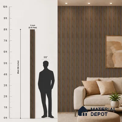 Brown Wooden Louver PN 05471 8 ft x 5 inch Charcoal Panel - 11 mm | Suitable for Feature Wall, TV Unit & Living Room | Width is Subjected to 5% Variation