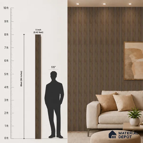 Brown Wooden Louver PN 05471 8 ft x 5 inch Charcoal Panel - 11 mm | Suitable for Feature Wall, TV Unit & Living Room | Width is Subjected to 5% Variation