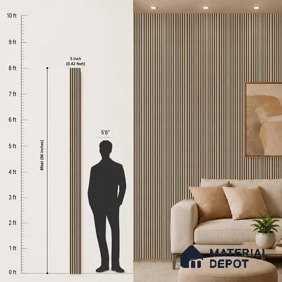 Beige Wooden Louver PN 05472 8 ft x 5 inch Charcoal Panel - 11 mm | Suitable for Feature Wall, TV Unit & Living Room | Width is Subjected to 5% Variation