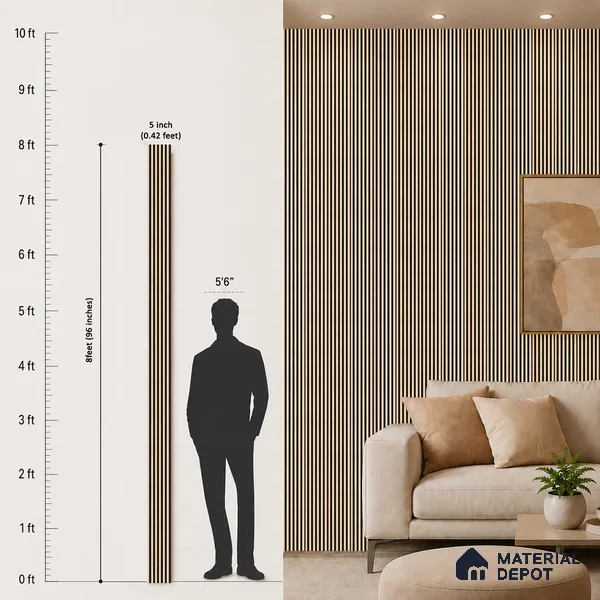Beige Wooden Louver PN 05472 8 ft x 5 inch Charcoal Panel - 11 mm | Suitable for Feature Wall, TV Unit & Living Room | Width is Subjected to 5% Variation