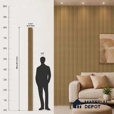 Brown Wooden Louver PN 05475 8 ft x 5 inch Charcoal Panel - 11 mm | Suitable for Feature Wall, TV Unit & Living Room | Width is Subjected to 5% Variation