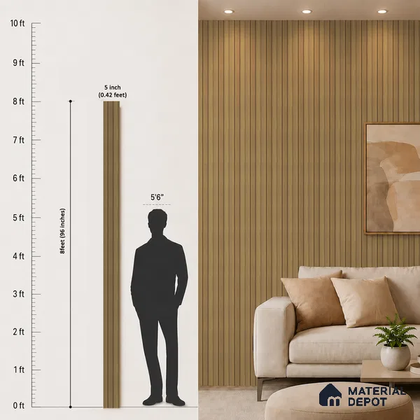 Brown Wooden Louver PN 05475 8 ft x 5 inch Charcoal Panel - 11 mm | Suitable for Feature Wall, TV Unit & Living Room | Width is Subjected to 5% Variation