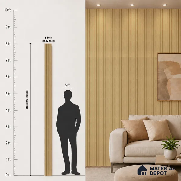 Brown Wooden Louver PN 05476 8 ft x 5 inch Charcoal Panel - 11 mm | Suitable for Feature Wall, TV Unit & Living Room | Width is Subjected to 5% Variation