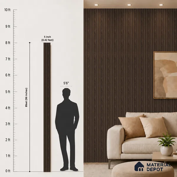 Brown Wooden Louver PN 05477 8 ft x 5 inch Charcoal Panel - 11 mm | Suitable for Feature Wall, TV Unit & Living Room | Width is Subjected to 5% Variation
