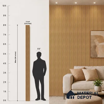 Brown Wooden Louver PN 05482 8 ft x 5 inch Charcoal Panel - 11 mm | Suitable for Feature Wall, TV Unit & Living Room | Width is Subjected to 5% Variation