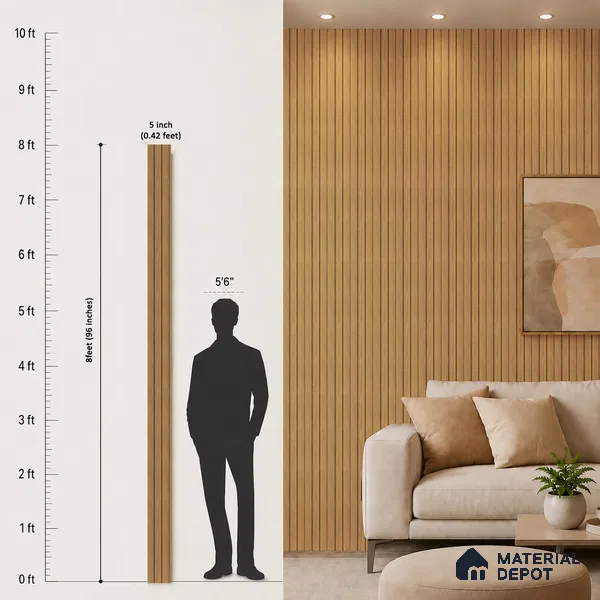 Brown Wooden Louver PN 05482 8 ft x 5 inch Charcoal Panel - 11 mm | Suitable for Feature Wall, TV Unit & Living Room | Width is Subjected to 5% Variation