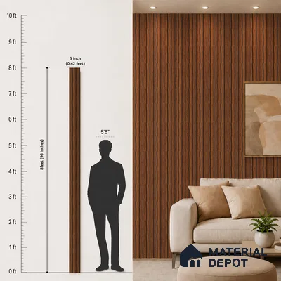 Brown Wooden Louver PN 05484 8 ft x 5 inch Charcoal Panel - 11 mm | Suitable for Feature Wall, TV Unit & Living Room | Width is Subjected to 5% Variation