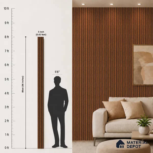 Brown Wooden Louver PN 05484 8 ft x 5 inch Charcoal Panel - 11 mm | Suitable for Feature Wall, TV Unit & Living Room | Width is Subjected to 5% Variation