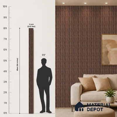 Brown Marble Louver PN 05486 8 ft x 5 inch Charcoal Panel - 11 mm | Suitable for Feature Wall, TV Unit & Living Room | Width is Subjected to 5% Variation