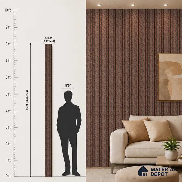 Brown Marble Louver PN 05486 8 ft x 5 inch Charcoal Panel - 11 mm | Suitable for Feature Wall, TV Unit & Living Room | Width is Subjected to 5% Variation