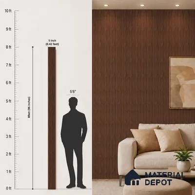 Brown Wooden Louver PN 05487 8 ft x 5 inch Charcoal Panel - 11 mm | Suitable for Feature Wall, TV Unit & Living Room | Width is Subjected to 5% Variation