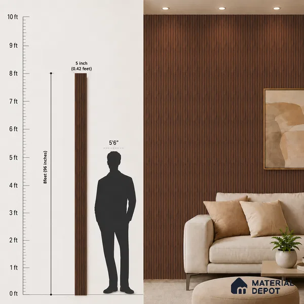Brown Wooden Louver PN 05487 8 ft x 5 inch Charcoal Panel - 11 mm | Suitable for Feature Wall, TV Unit & Living Room | Width is Subjected to 5% Variation