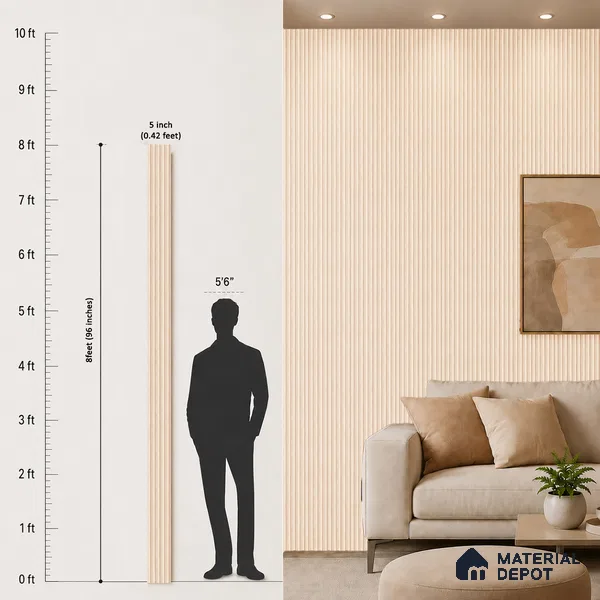 Beige Wooden Louver PN 05488 8 ft x 5 inch Charcoal Panel - 11 mm | Suitable for Feature Wall, TV Unit & Living Room | Width is Subjected to 5% Variation
