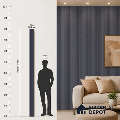 Grey Plain Colour Louver PN 05489 8 ft x 5 inch Charcoal Panel - 11 mm | Suitable for Feature Wall, TV Unit & Living Room | Width is Subjected to 5% Variation