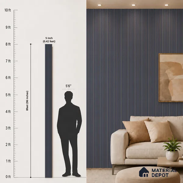 Grey Plain Colour Louver PN 05489 8 ft x 5 inch Charcoal Panel - 11 mm | Suitable for Feature Wall, TV Unit & Living Room | Width is Subjected to 5% Variation