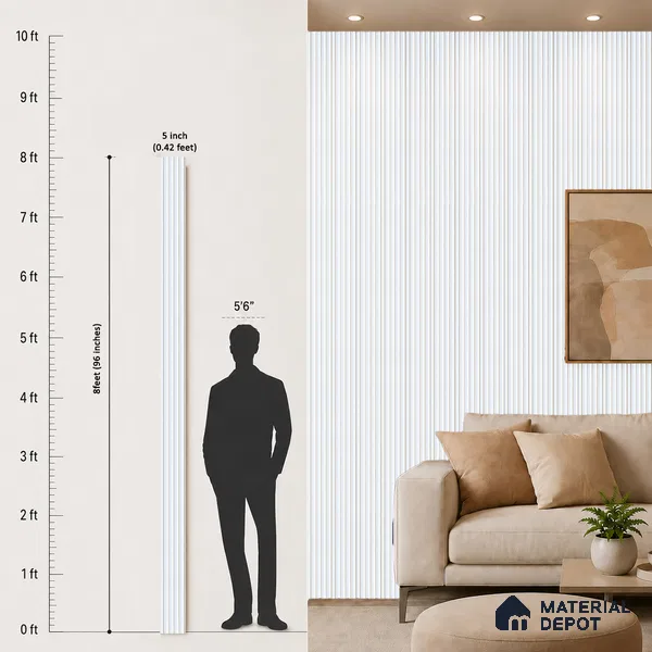 White Plain Colour Louver PN 05490 8 ft x 5 inch Charcoal Panel - 11 mm | Suitable for Feature Wall, TV Unit & Living Room | Width is Subjected to 5% Variation