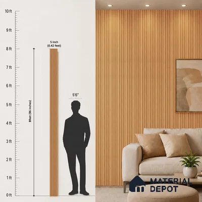 Brown Wooden Louver PN 05495 8 ft x 5 inch Charcoal Panel - 11 mm | Suitable for Feature Wall, TV Unit & Living Room | Width is Subjected to 5% Variation
