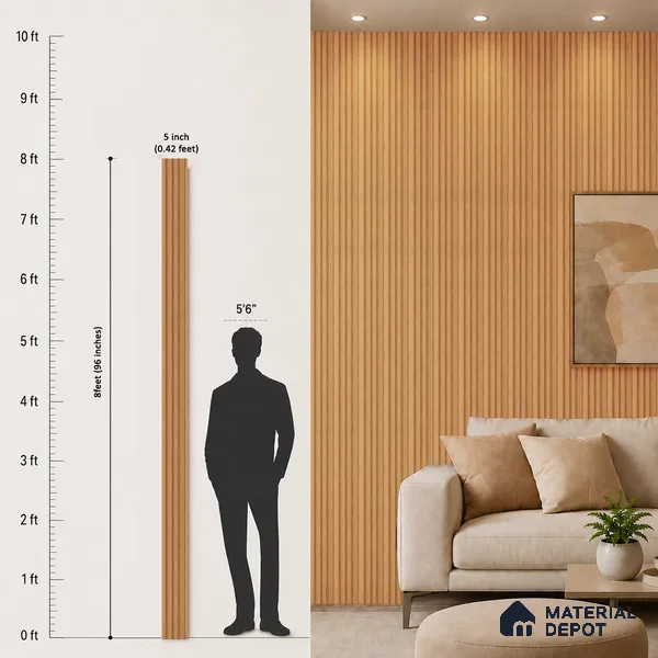 Brown Wooden Louver PN 05495 8 ft x 5 inch Charcoal Panel - 11 mm | Suitable for Feature Wall, TV Unit & Living Room | Width is Subjected to 5% Variation
