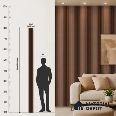Brown Wooden Louver PN 05496 8 ft x 5 inch Charcoal Panel - 11 mm | Suitable for Feature Wall, TV Unit & Living Room | Width is Subjected to 5% Variation