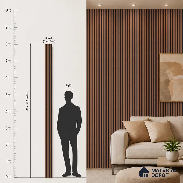 Brown Wooden Louver PN 05496 8 ft x 5 inch Charcoal Panel - 11 mm | Suitable for Feature Wall, TV Unit & Living Room | Width is Subjected to 5% Variation