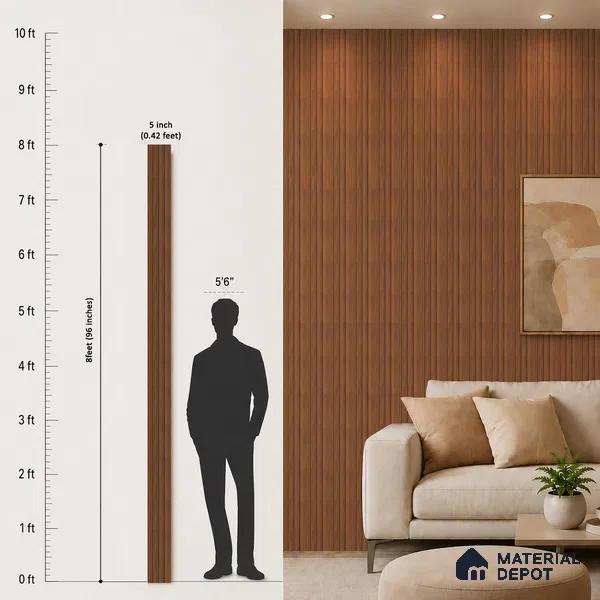 Brown Wooden Louver PN 05497 8 ft x 5 inch Charcoal Panel - 11 mm | Suitable for Feature Wall, TV Unit & Living Room | Width is Subjected to 5% Variation