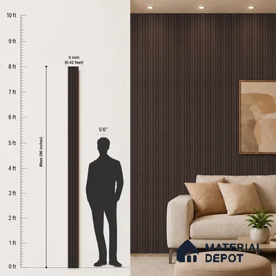 Brown Wooden Louver PN 05498 8 ft x 5 inch Charcoal Panel - 11 mm | Suitable for Feature Wall, TV Unit & Living Room | Width is Subjected to 5% Variation