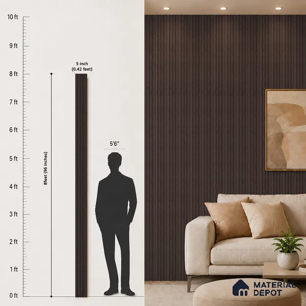 Brown Wooden Louver PN 05498 8 ft x 5 inch Charcoal Panel - 11 mm | Suitable for Feature Wall, TV Unit & Living Room | Width is Subjected to 5% Variation