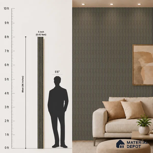 Grey Marble Louver PN 05501 8 ft x 5 inch Charcoal Panel - 11 mm | Suitable for Feature Wall, TV Unit & Living Room | Width is Subjected to 5% Variation