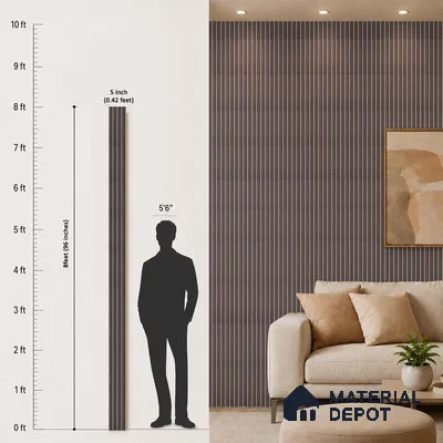 Grey Leather Louver PN 05503 8 ft x 5 inch Charcoal Panel - 11 mm | Suitable for Feature Wall, TV Unit & Living Room | Width is Subjected to 5% Variation