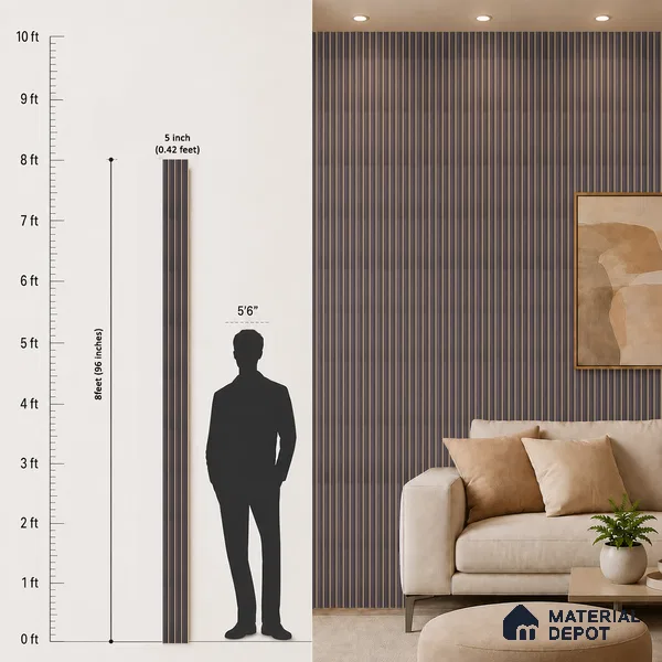 Grey Leather Louver PN 05503 8 ft x 5 inch Charcoal Panel - 11 mm | Suitable for Feature Wall, TV Unit & Living Room | Width is Subjected to 5% Variation