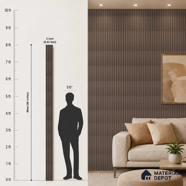 Brown Leather Louver PN 05504 8 ft x 5 inch Charcoal Panel - 11 mm | Suitable for Feature Wall, TV Unit & Living Room | Width is Subjected to 5% Variation